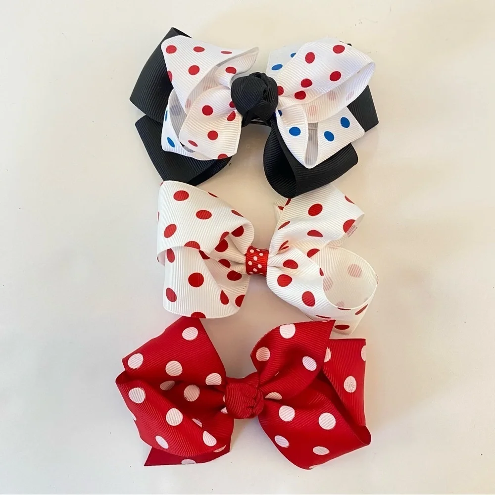 Little Girl’s 4” Polka Dot Grosgrain Hair Bows Bundle - Lot of 11